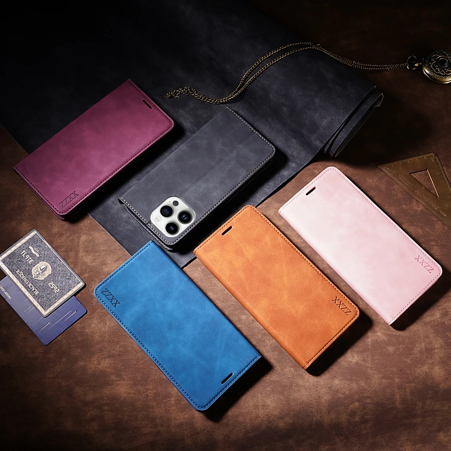 Wallet Skin Friendly Magnetic Flip With Card Slot Leather Case For iPhone Air 17 Pro Max 16e 16 15 Plus 14 13 12 11 XR Cover