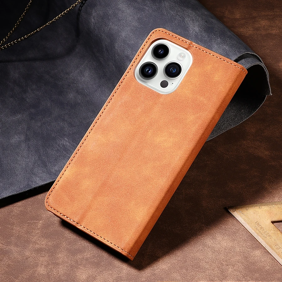 Wallet Skin Friendly Magnetic Flip With Card Slot Leather Case For iPhone Air 17 Pro Max 16e 16 15 Plus 14 13 12 11 XR Cover