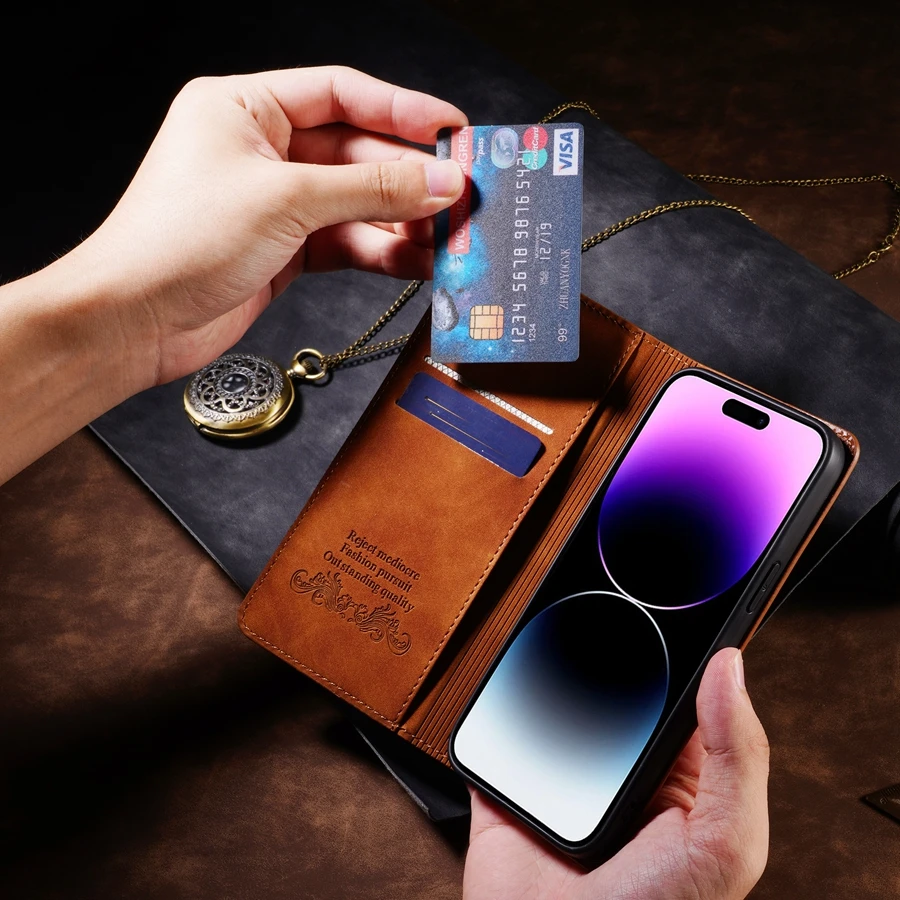 Wallet Skin Friendly Magnetic Flip With Card Slot Leather Case For iPhone Air 17 Pro Max 16e 16 15 Plus 14 13 12 11 XR Cover