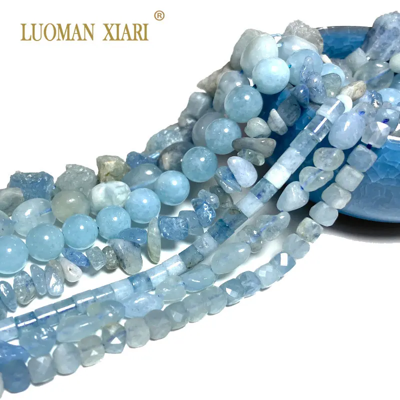 Wholesale Various Natural Blue Stone Beads Aquamarine Faceted Rondelle Square Irregular Round for Jewelry Making Diy Bracelet