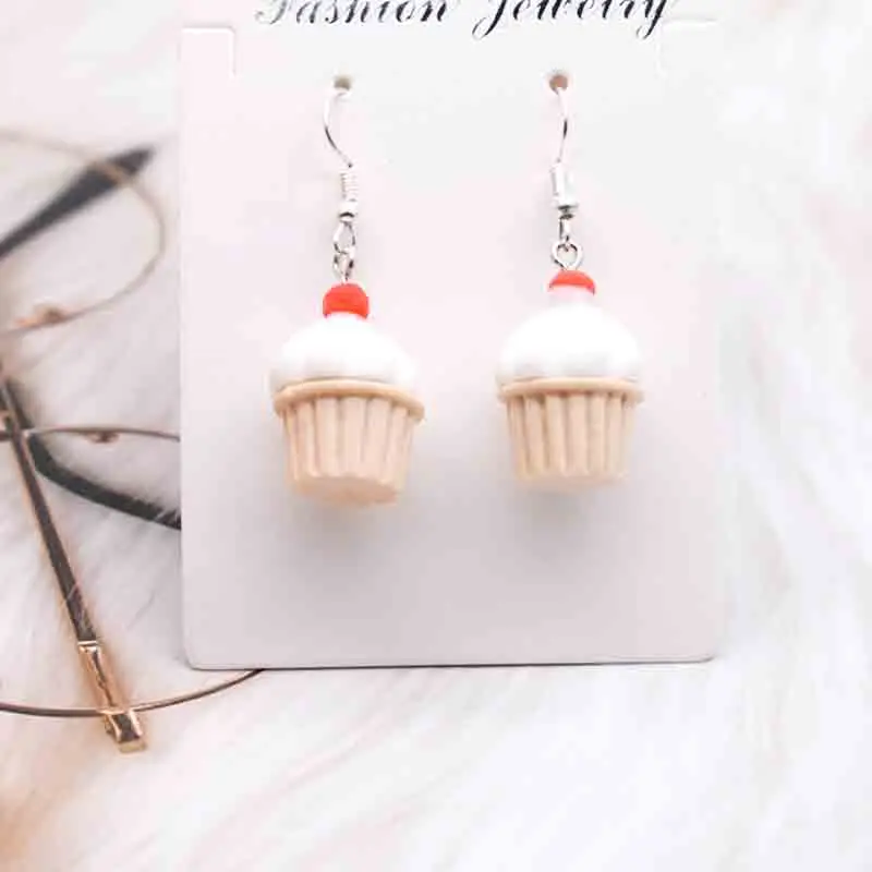 17*23mm Earring For Women Resin Handmade Simulation Cupcakes Cute Charms Drop Earrings Funny Gift