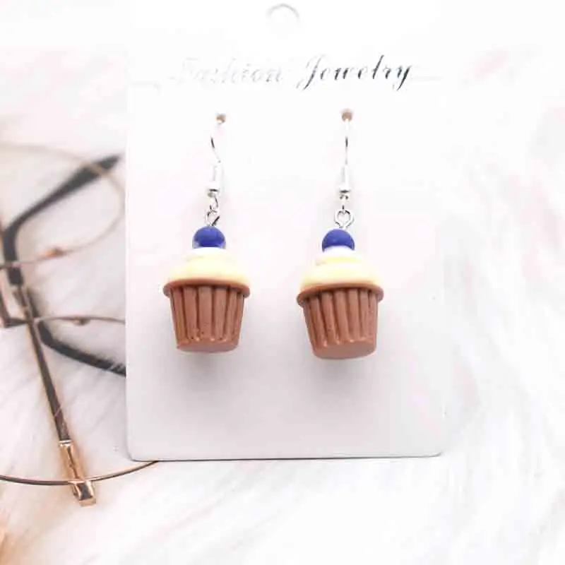 17*23mm Earring For Women Resin Handmade Simulation Cupcakes Cute Charms Drop Earrings Funny Gift