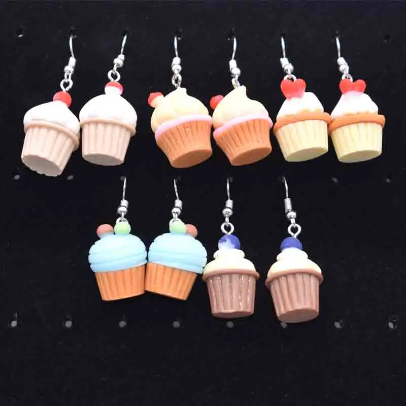 17*23mm Earring For Women Resin Handmade Simulation Cupcakes Cute Charms Drop Earrings Funny Gift