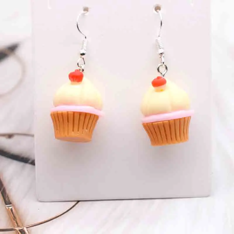 17*23mm Earring For Women Resin Handmade Simulation Cupcakes Cute Charms Drop Earrings Funny Gift