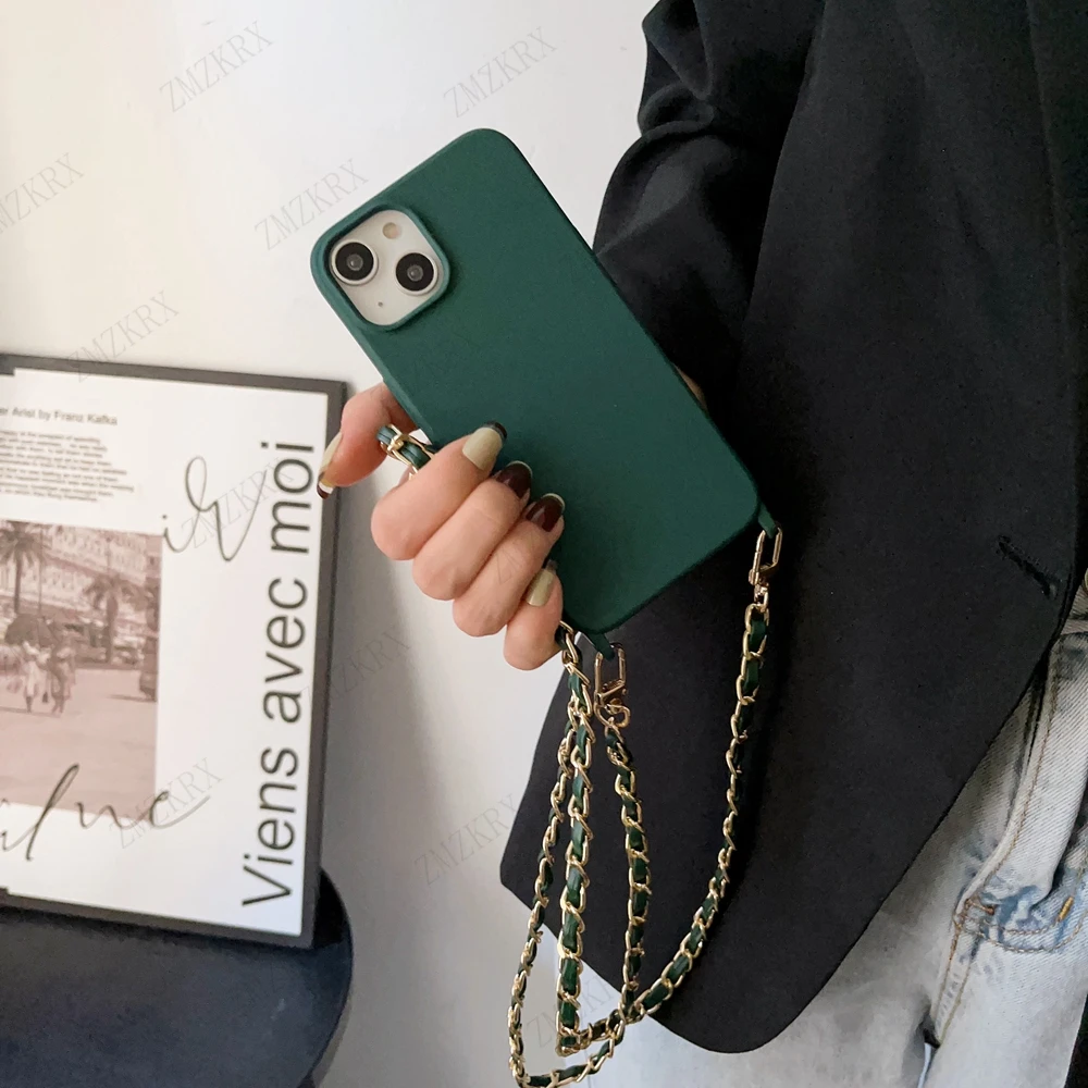 Crossbody Lanyard Leather Chain Cord Liquid Silicone Case For iPhone 16 15 13 12 Mini 11 14 Pro Max XS XR X 8 7 Plus Soft Cover