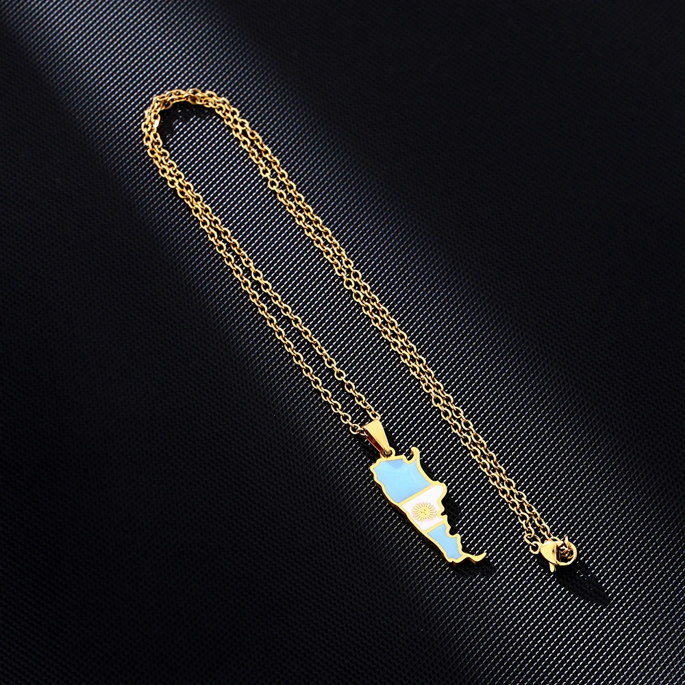 New Argentina Map Flag Pendant Necklace For Women Men Gold Silver Color Stainless Steel Fashion Argentine Jewelry Patriotic Gift