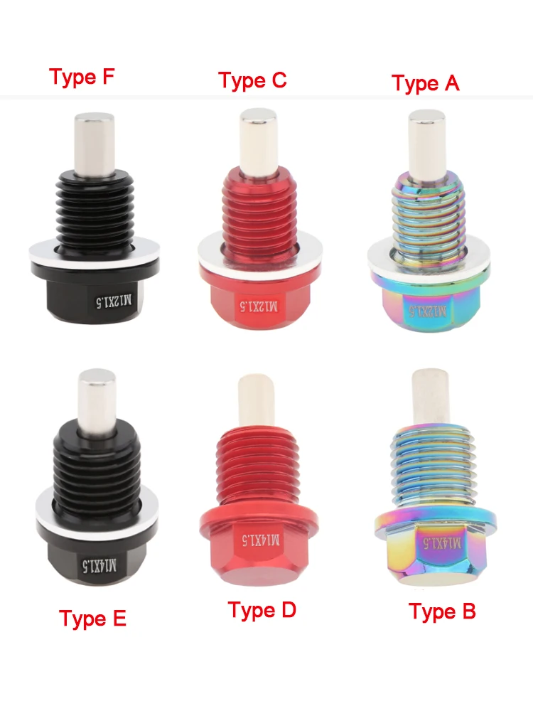 M12x1.5 / M14x1.5 Magnetic Oil Drain Plug Oil Drain Sump Nut Aviation Aluminum with Washer Gasket Oil Drain Bolt Car Accessories