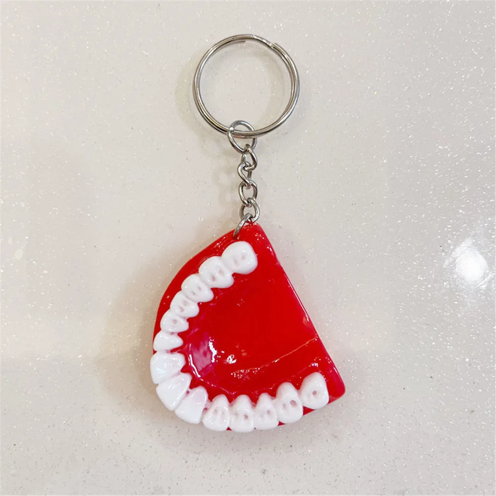 Fashion Creative Tooth Key Chain Resin Molar Upper Jaw Model Shape Denture Keychains Pendant Keyring Jewelry Gift 2023 New