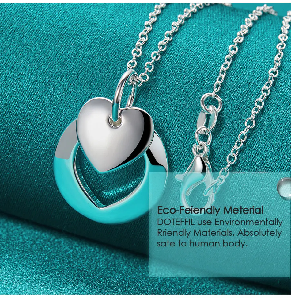 DOTEFFIL 925 Sterling Silver Heart Round Pendant Necklace 18-30 Inch Chain For Woman Man Wedding Engagement Party Charm Jewelry