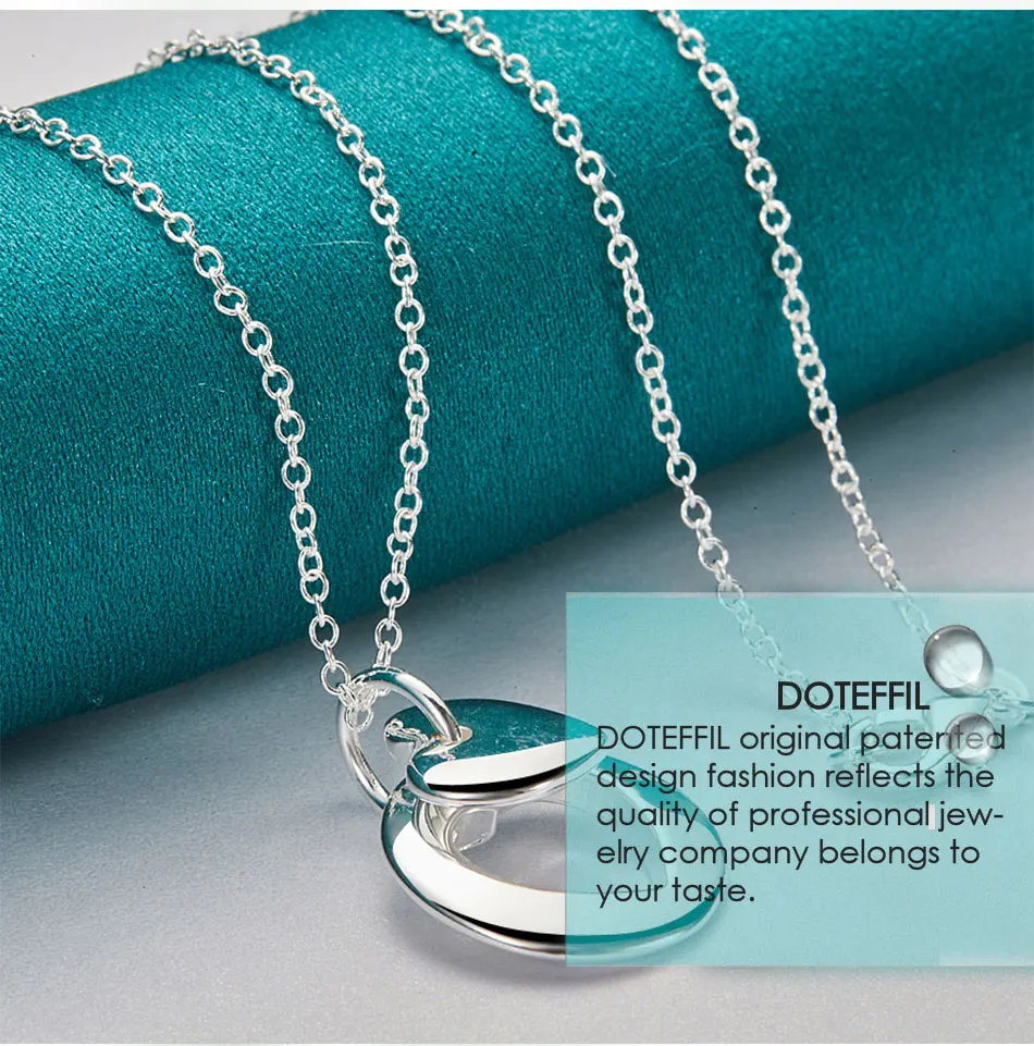 DOTEFFIL 925 Sterling Silver Heart Round Pendant Necklace 18-30 Inch Chain For Woman Man Wedding Engagement Party Charm Jewelry