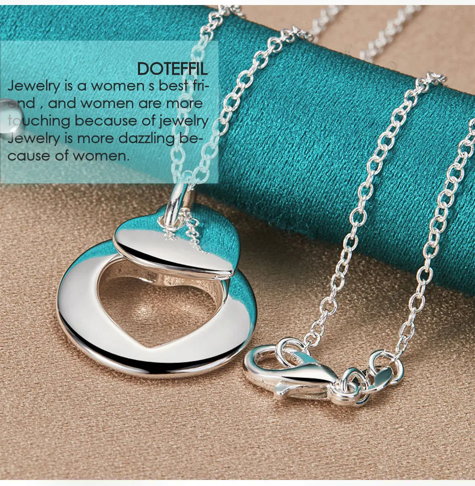 DOTEFFIL 925 Sterling Silver Heart Round Pendant Necklace 18-30 Inch Chain For Woman Man Wedding Engagement Party Charm Jewelry