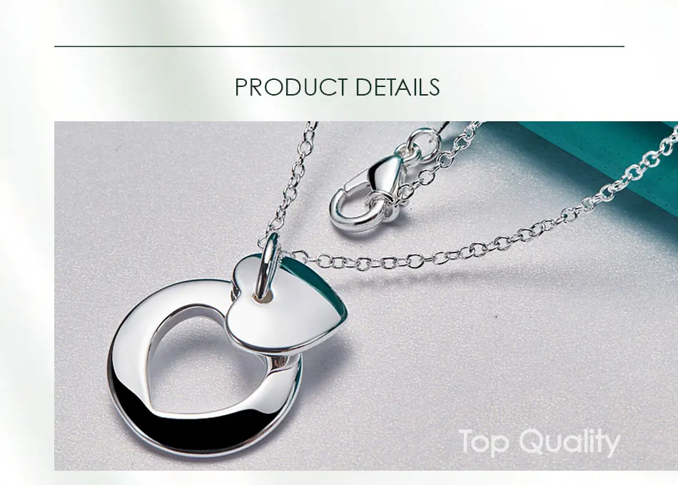 DOTEFFIL 925 Sterling Silver Heart Round Pendant Necklace 18-30 Inch Chain For Woman Man Wedding Engagement Party Charm Jewelry