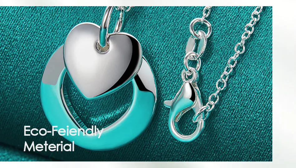 DOTEFFIL 925 Sterling Silver Heart Round Pendant Necklace 18-30 Inch Chain For Woman Man Wedding Engagement Party Charm Jewelry