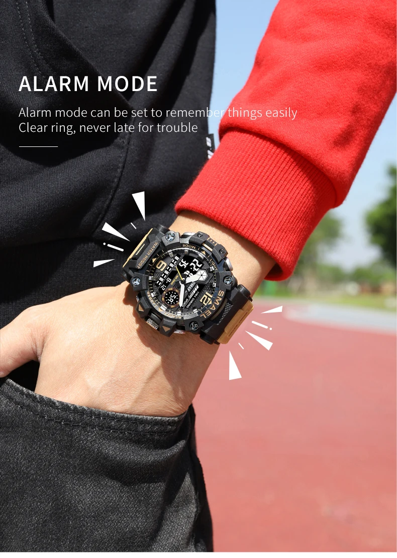 SMAEL Men Watches 50m Waterproof Sports Watch Military Man Sports Watch Digital 8072 Dual Display Watch Quartz Led Digital