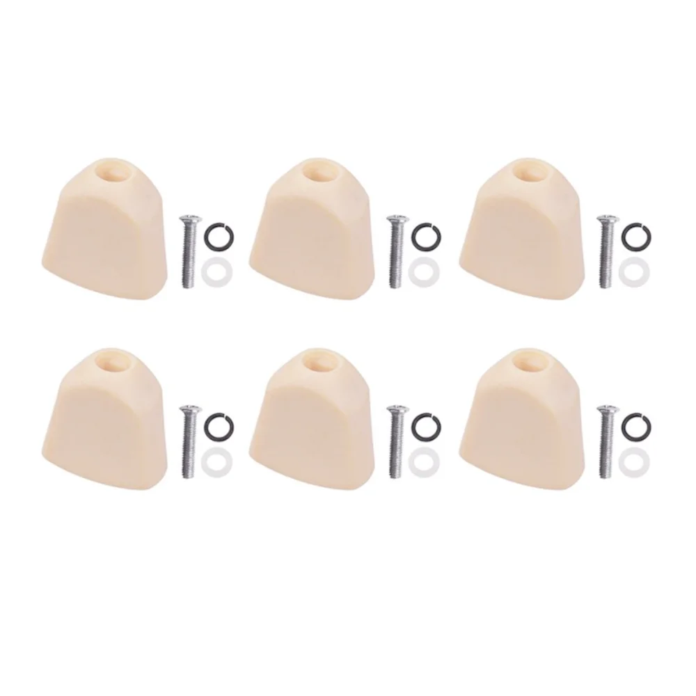 Set of 6 Plastic Trapezoid Hand Guitar Tuning Pegs Head Buttons with Screws Washer Parts for Acoustic and Electric Guitars
