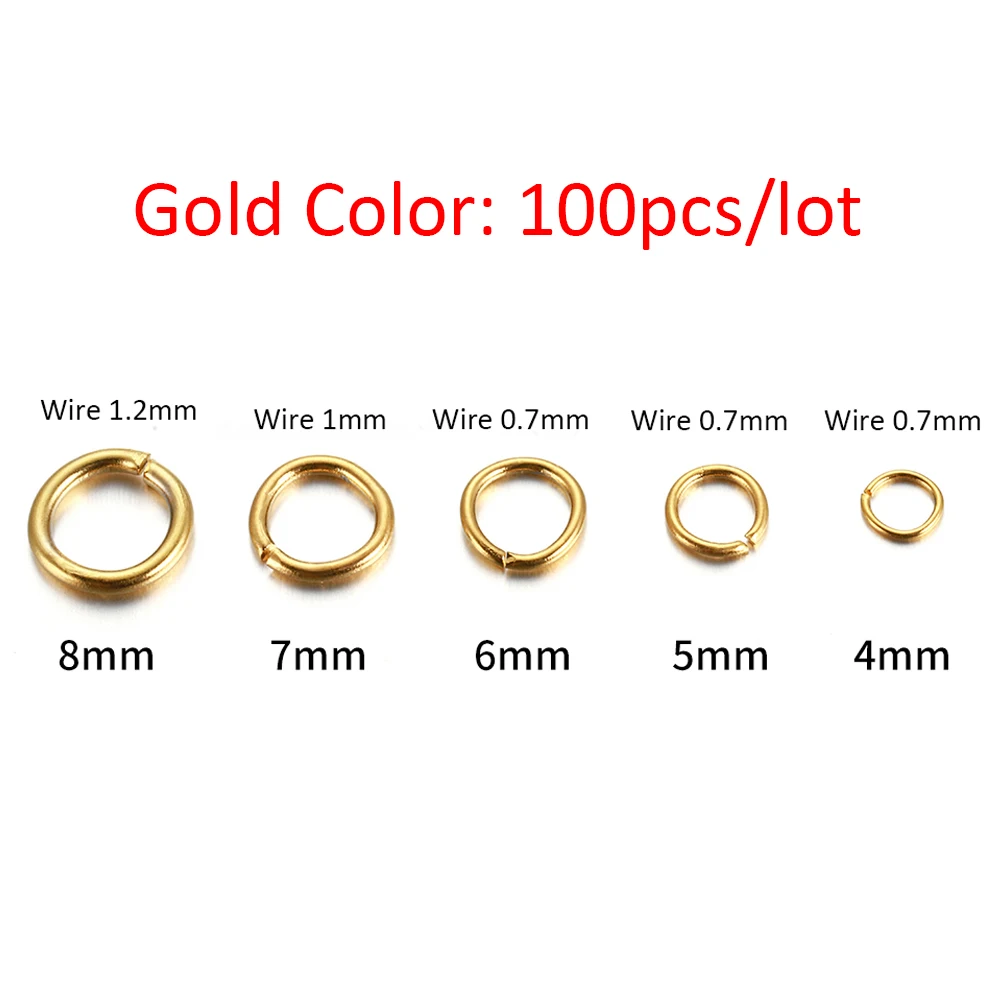 200pcs/100pcs No Fade Stainless Steel Open Jump Rings Gold Color Split Rings Connectors for Jewelry Making DIY Supplies