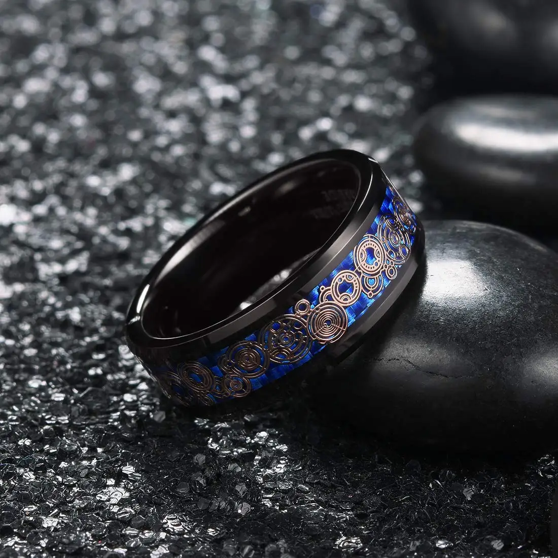 Fashion 8mm Red Groove Beveled Edge Black Tungsten Wedding Rings For Men Cool Black Celtic Dragon Inlay Red Carbon Fiber Ring