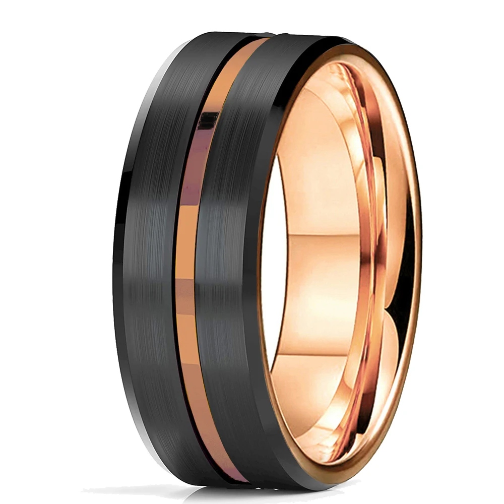 Fashion 8mm Red Groove Beveled Edge Black Tungsten Wedding Rings For Men Cool Black Celtic Dragon Inlay Red Carbon Fiber Ring