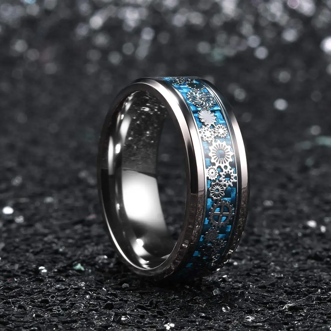 Fashion 8mm Red Groove Beveled Edge Black Tungsten Wedding Rings For Men Cool Black Celtic Dragon Inlay Red Carbon Fiber Ring