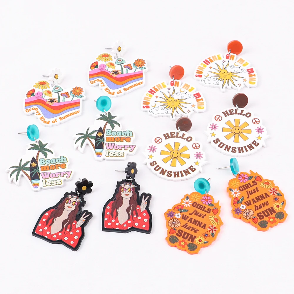 New Colorful Moth Butterfly Printing Acrylic Earrings for Women Cute Insect Insert Hoops Dangle Earrings Fashion Hanging Jewelry