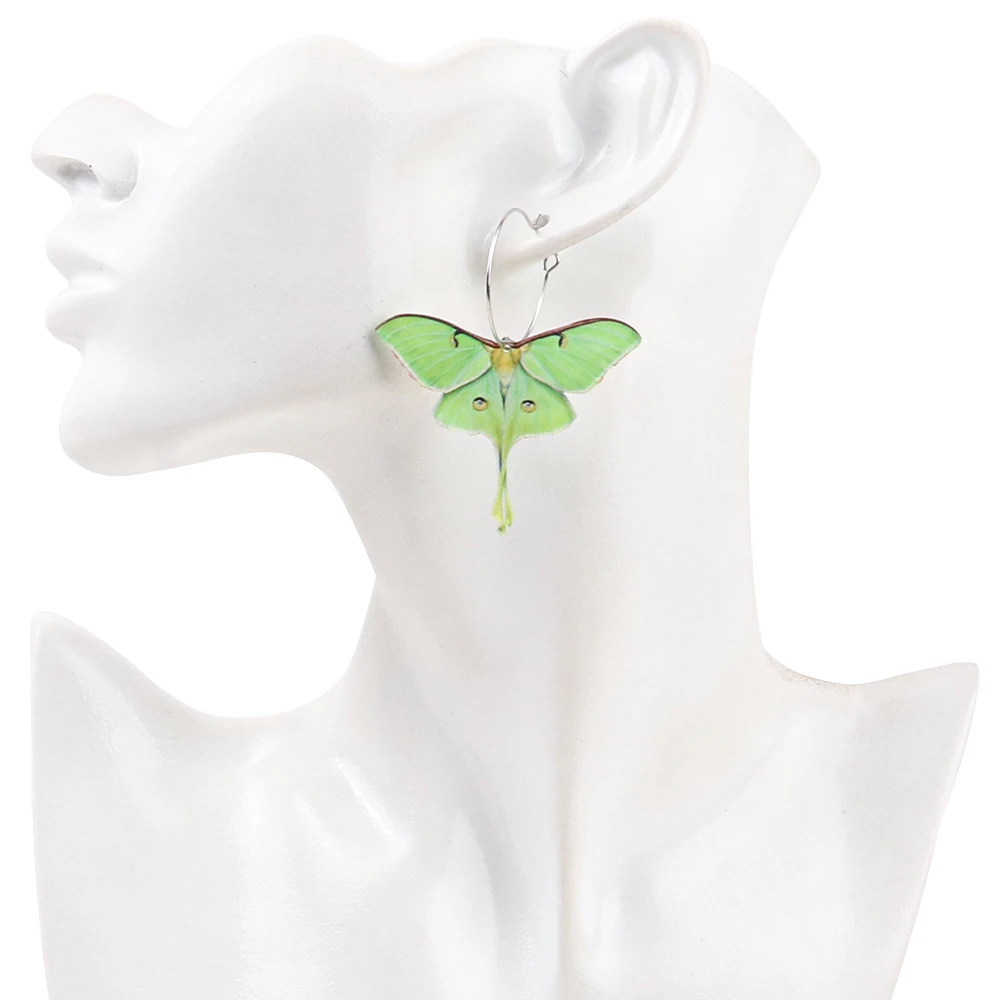 New Colorful Moth Butterfly Printing Acrylic Earrings for Women Cute Insect Insert Hoops Dangle Earrings Fashion Hanging Jewelry