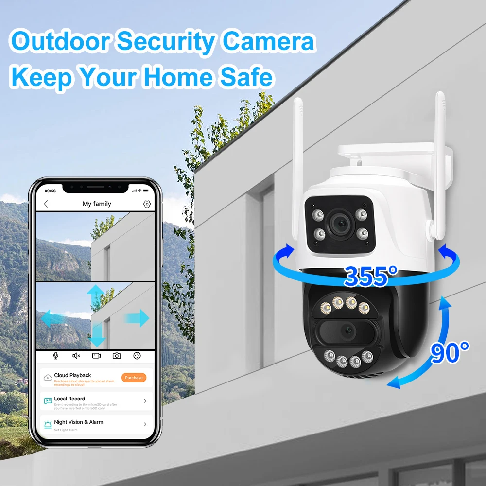 8MP Dual Lens 2.8mm -12mm 8X Zoom 4K PTZ WiFi IP Camera Outdoor AI Human Tracking CCTV Audio Home Security Surveillance Camera