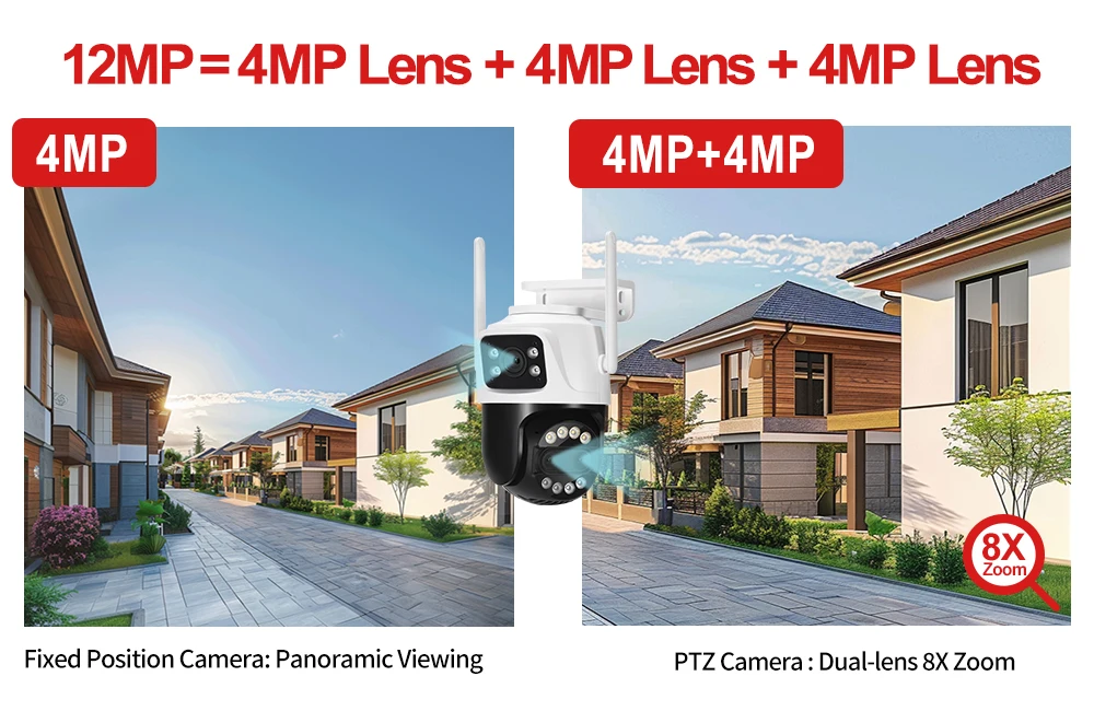 8MP Dual Lens 2.8mm -12mm 8X Zoom 4K PTZ WiFi IP Camera Outdoor AI Human Tracking CCTV Audio Home Security Surveillance Camera
