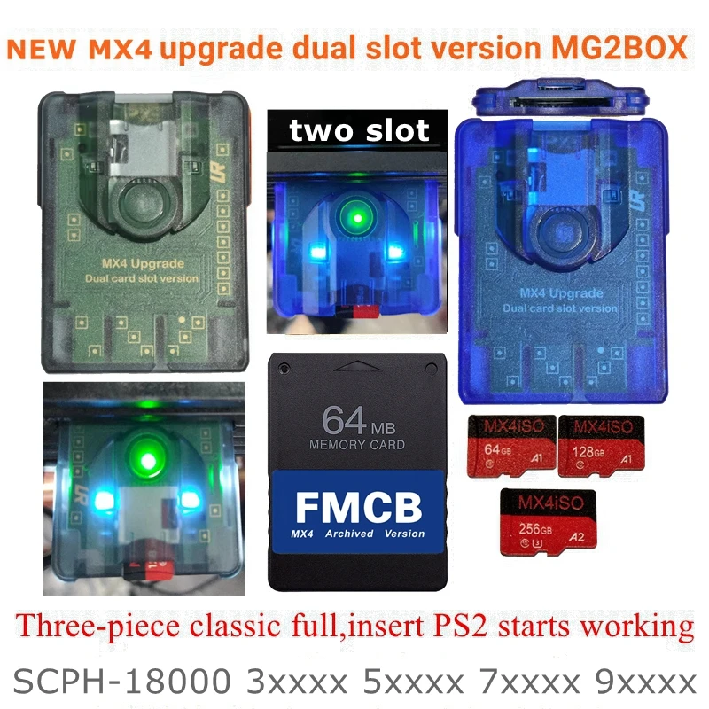 MX4 Dual Slot Edition MG2BOX TF SD Card Adapter For ALL PS2 Consoles+256G/128G/64G TF/SD+PS2 FMCB Card Optional Combination