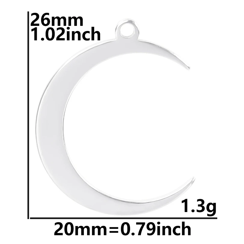 Luna Moon 100% Stainless Steel Charms For Jewelry Making Supplies Curved Month Pendant Silver Color Fashion Charms In Bulk Gifts