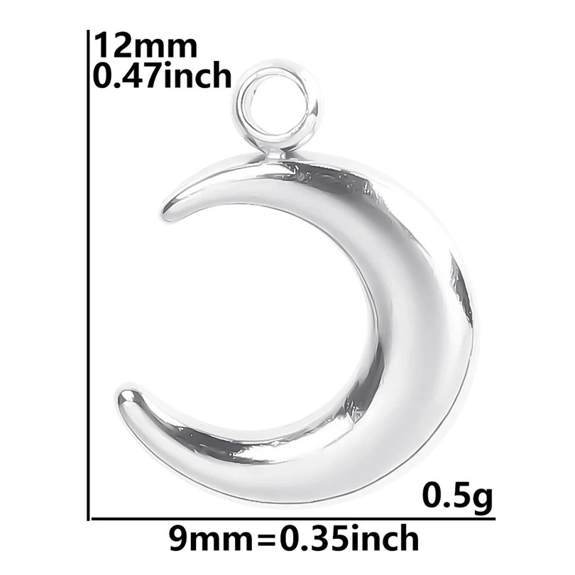 Luna Moon 100% Stainless Steel Charms For Jewelry Making Supplies Curved Month Pendant Silver Color Fashion Charms In Bulk Gifts