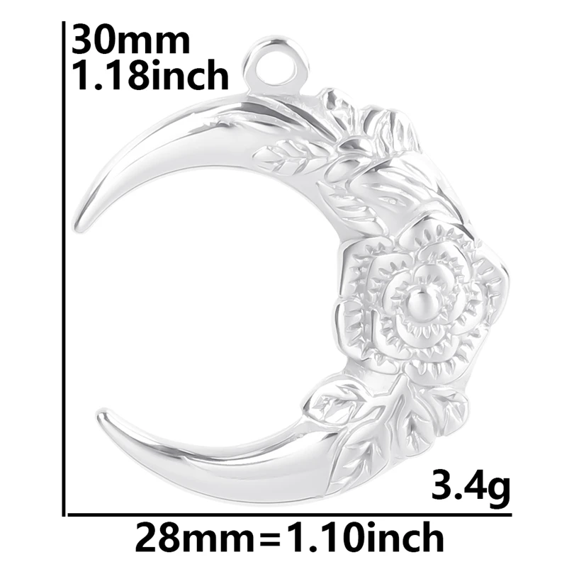 Luna Moon 100% Stainless Steel Charms For Jewelry Making Supplies Curved Month Pendant Silver Color Fashion Charms In Bulk Gifts
