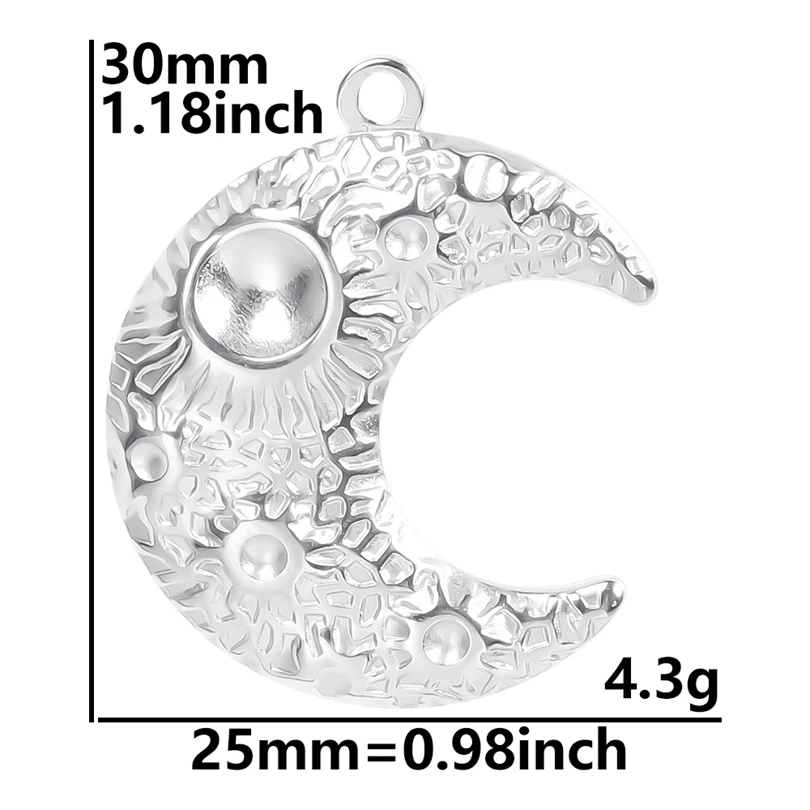 Luna Moon 100% Stainless Steel Charms For Jewelry Making Supplies Curved Month Pendant Silver Color Fashion Charms In Bulk Gifts