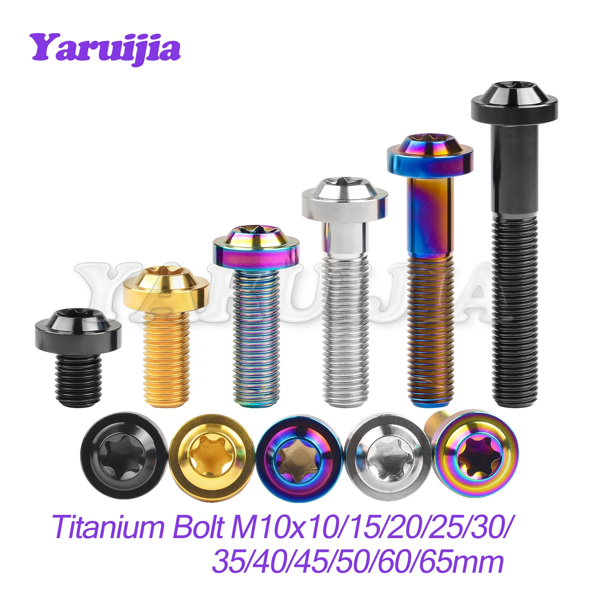 Yaruijia Titanium Bolt M10x10/15/20/25/30/35/40/45/50/60/65mm 1.25/1.5 Pitch Plum Torx T45/T50 Head for Motorcycle Car