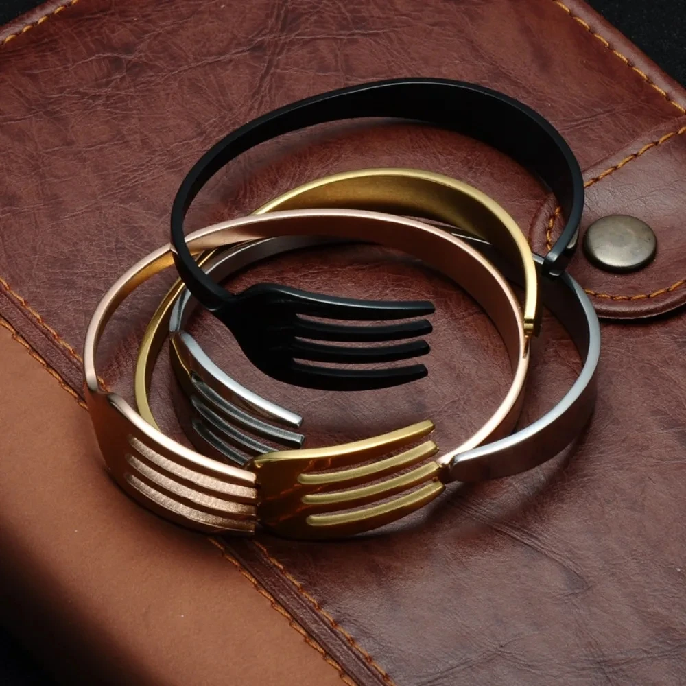Fashion Design Stainless Steel Curved Tableware Fork Open Bracelet Men and Women Personality Charm Hip Hop Casual Jewelry Gift
