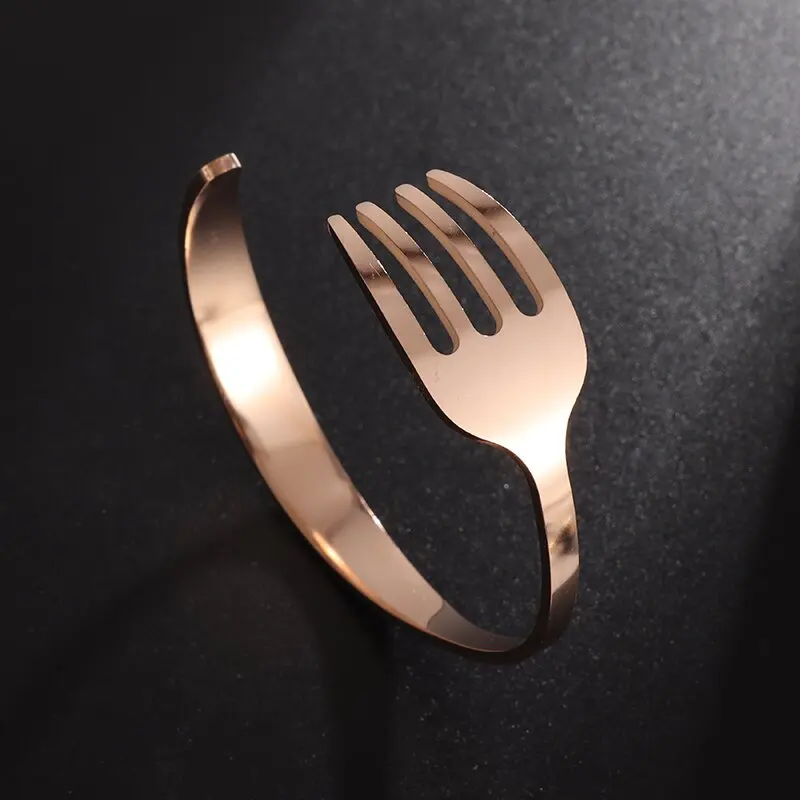 Fashion Design Stainless Steel Curved Tableware Fork Open Bracelet Men and Women Personality Charm Hip Hop Casual Jewelry Gift