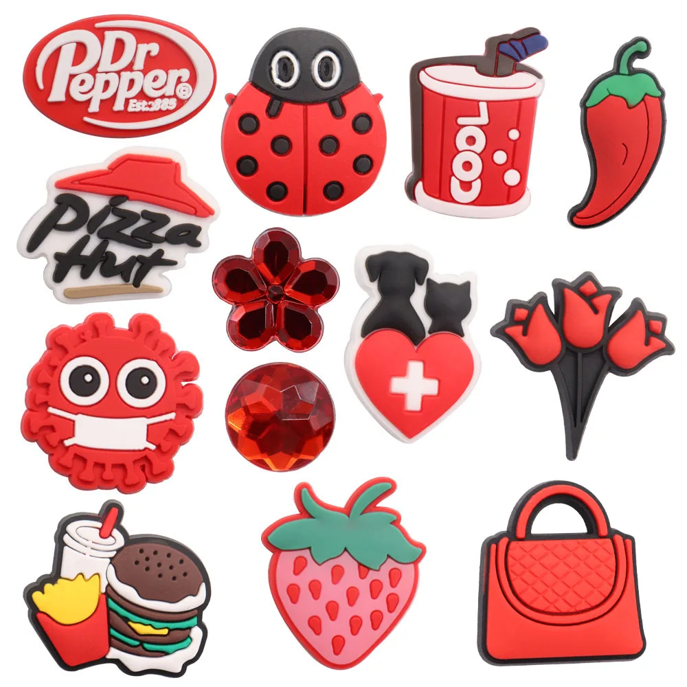 1-13Pcs PVC Strawberry Chili Cool Shoe Charms Buckle Clog Hamburger Shoe Decoration Fit DIY Kids Cute Holiday Gift