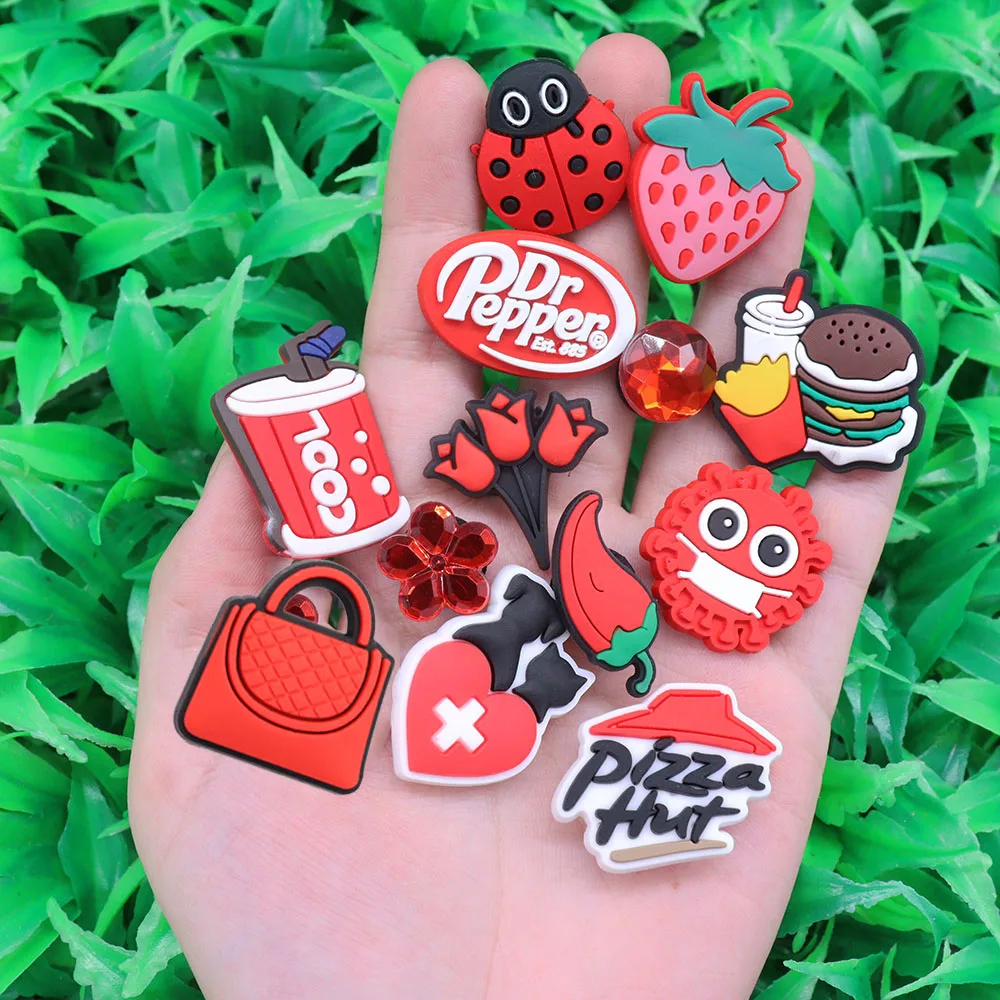 1-13Pcs PVC Strawberry Chili Cool Shoe Charms Buckle Clog Hamburger Shoe Decoration Fit DIY Kids Cute Holiday Gift