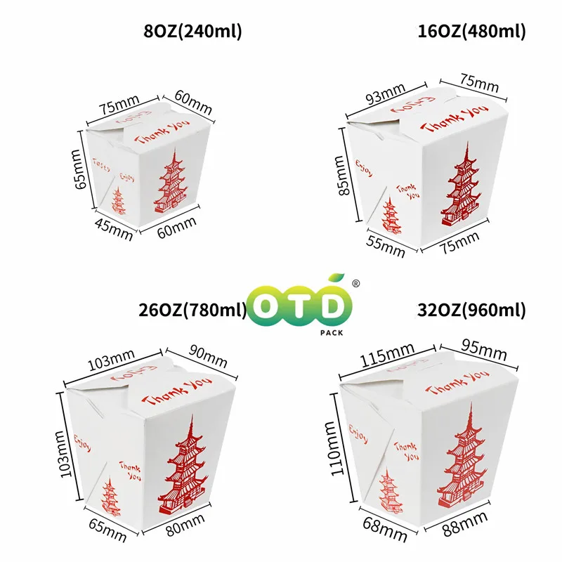 Pagoda Chinese Takeout Food Containers Without Handle Disposable Noodle Boxes Meal Prep.