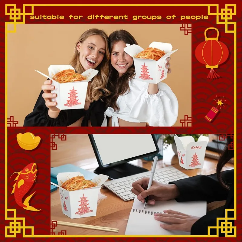Pagoda Chinese Takeout Food Containers Without Handle Disposable Noodle Boxes Meal Prep.