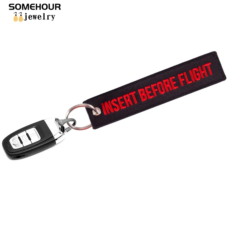 SOMEHOUR Insert Before Flight Car Bag Keychain Fobs Motorcycle Key Ring Tag Jewelry Embroidery Aviation Holder Christmas Gifts