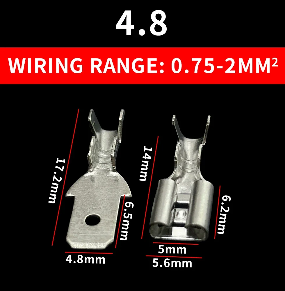 100Pcs 2.8mm 4.8mm 6.3mm Plug Spring Female Male Spade Cold Crimp Terminals Car Speaker Electrical Wire Connectors Set