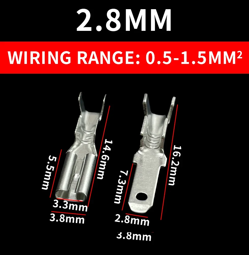 100Pcs 2.8mm 4.8mm 6.3mm Plug Spring Female Male Spade Cold Crimp Terminals Car Speaker Electrical Wire Connectors Set