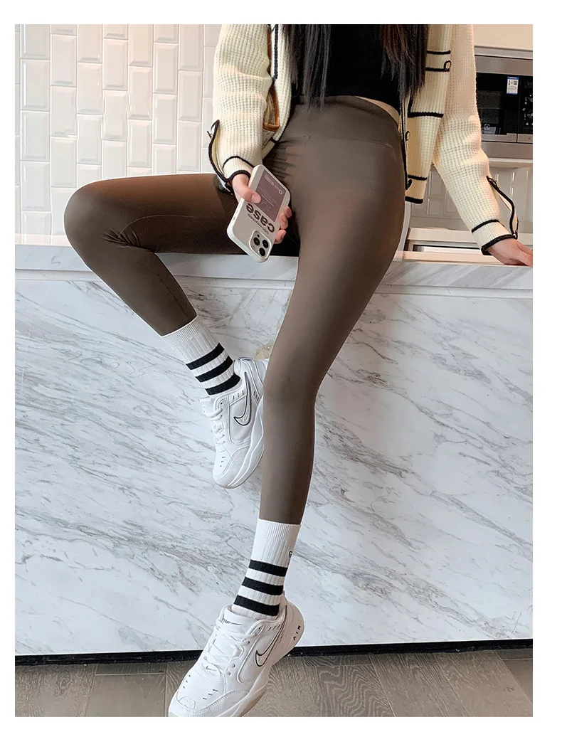 BIVIGAOS Fall Winter Brushed Shark Leggings Pants Women Seamless Naked Feeling High Waist Slim Legging Sports Fitness Leggings