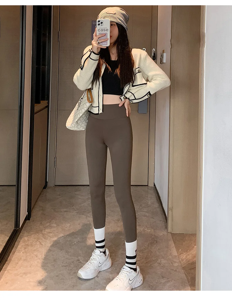 BIVIGAOS Fall Winter Brushed Shark Leggings Pants Women Seamless Naked Feeling High Waist Slim Legging Sports Fitness Leggings