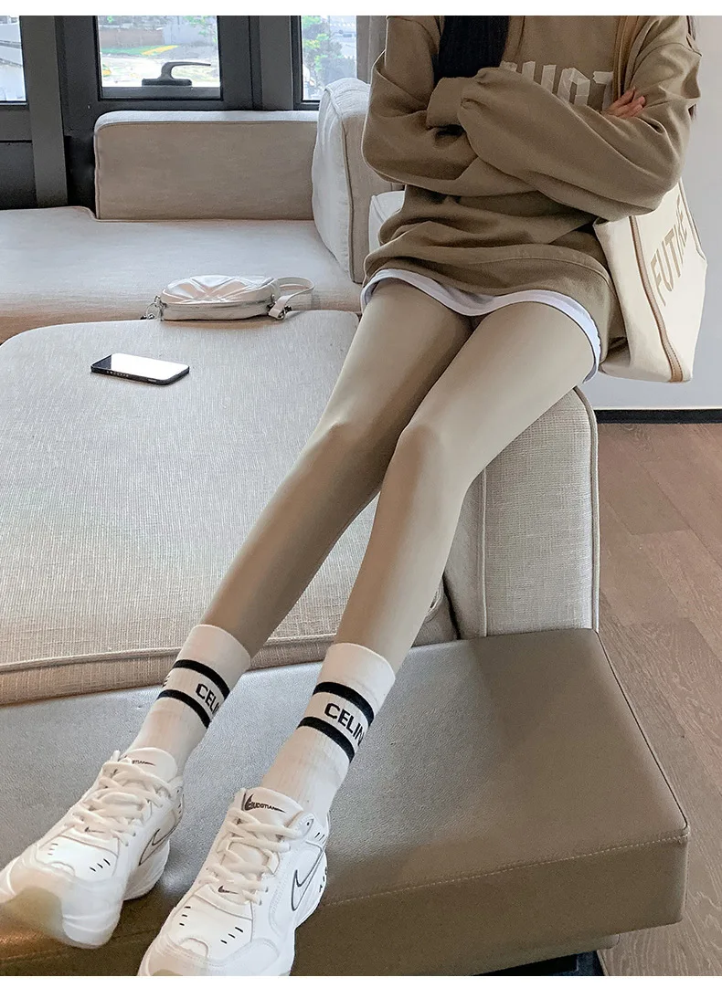 BIVIGAOS Fall Winter Brushed Shark Leggings Pants Women Seamless Naked Feeling High Waist Slim Legging Sports Fitness Leggings