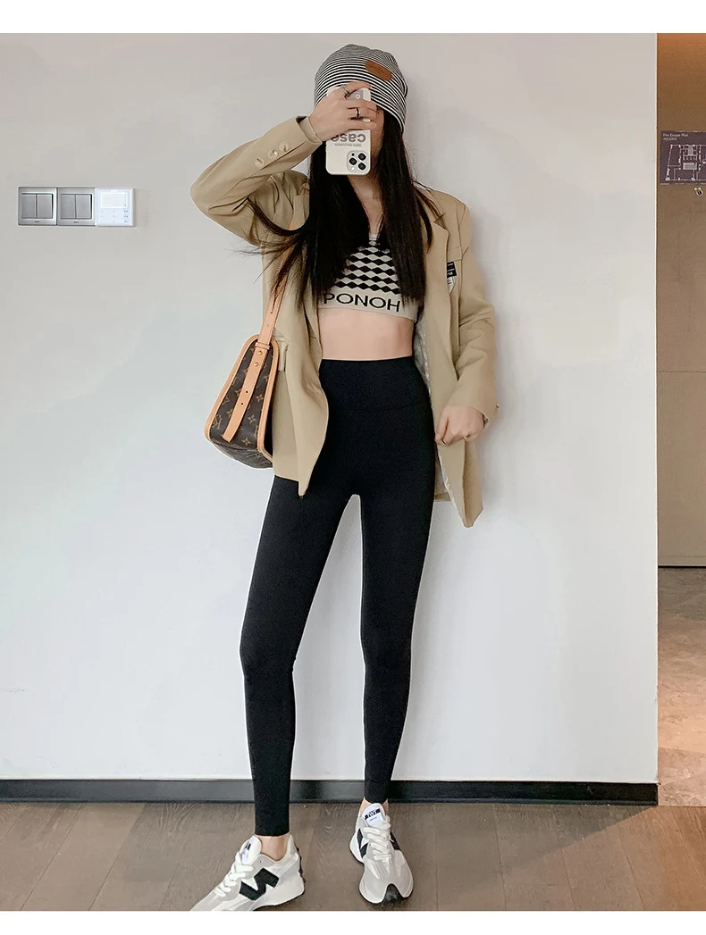 BIVIGAOS Fall Winter Brushed Shark Leggings Pants Women Seamless Naked Feeling High Waist Slim Legging Sports Fitness Leggings