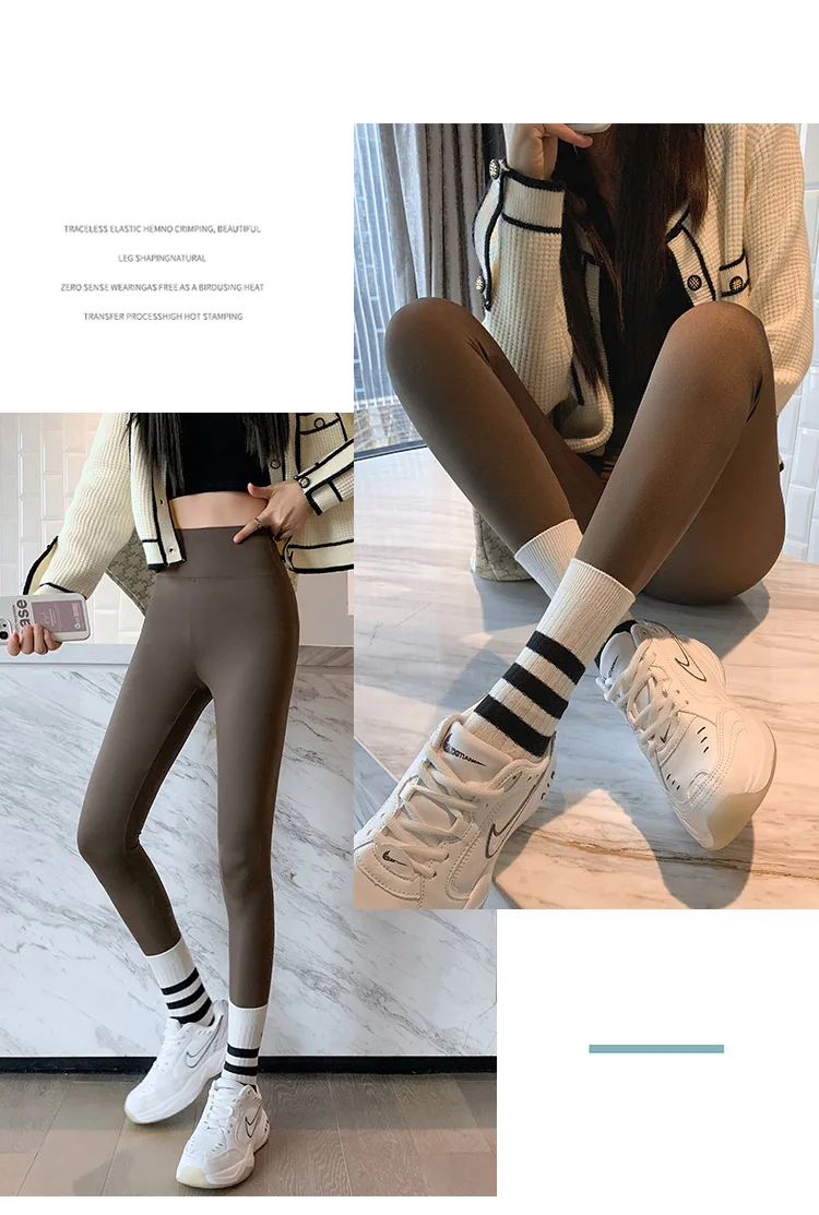 BIVIGAOS Fall Winter Brushed Shark Leggings Pants Women Seamless Naked Feeling High Waist Slim Legging Sports Fitness Leggings