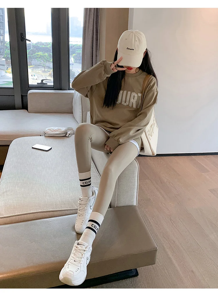 BIVIGAOS Fall Winter Brushed Shark Leggings Pants Women Seamless Naked Feeling High Waist Slim Legging Sports Fitness Leggings