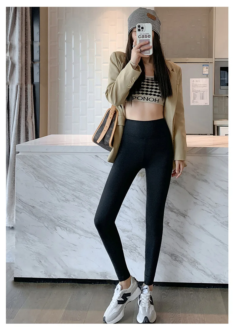 BIVIGAOS Fall Winter Brushed Shark Leggings Pants Women Seamless Naked Feeling High Waist Slim Legging Sports Fitness Leggings