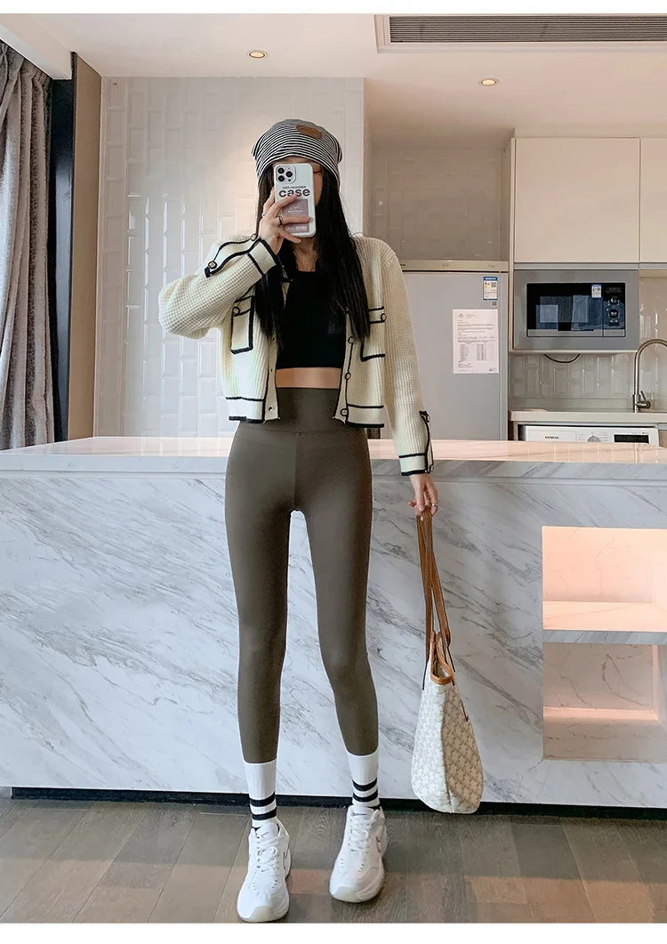 BIVIGAOS Fall Winter Brushed Shark Leggings Pants Women Seamless Naked Feeling High Waist Slim Legging Sports Fitness Leggings